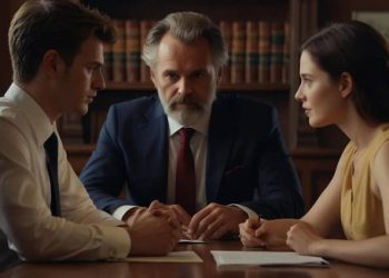 A couple meeting with a lawyer to learn about contested divorce in Georgia.